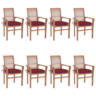 vidaXL Blagovaonske stolice s jastucima boje vina 8 kom od tikovine