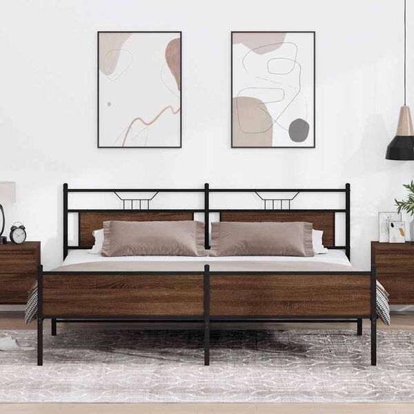 vidaXL Metalni okvir kreveta bez madraca smeđa boja hrasta 200x200 cm