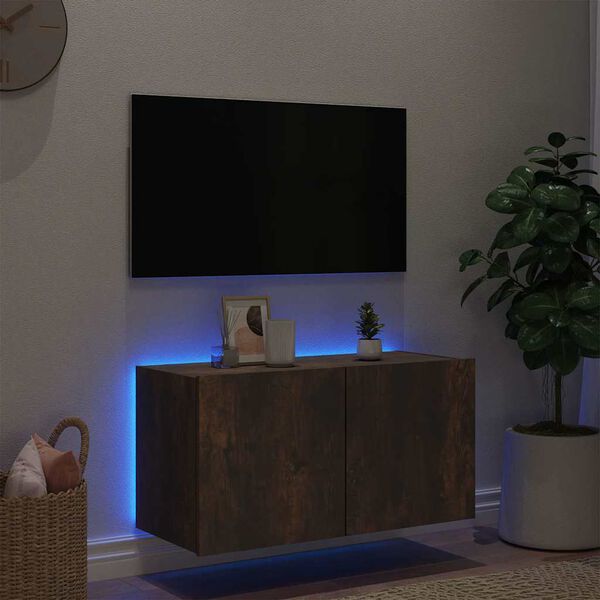 vidaXL Zidni TV ormarić s LED svjetlima boja hrasta 80x35x41 cm