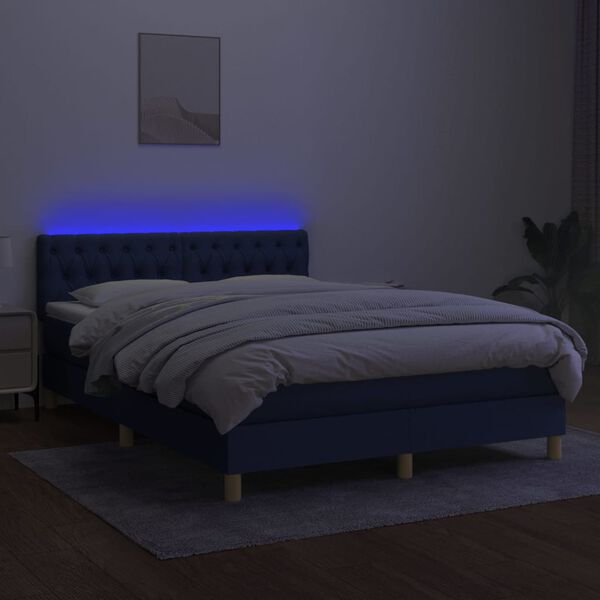 vidaXL Krevet box spring s madracem LED plavi 140x200 cm od tkanine