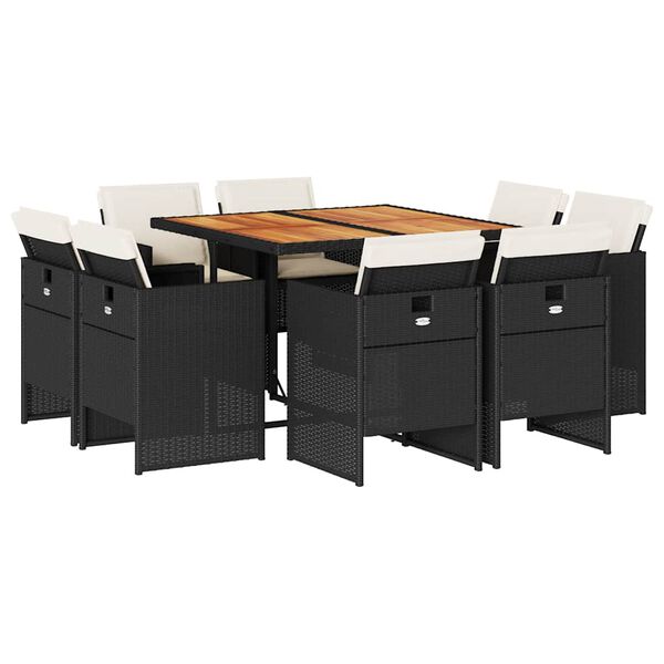 vidaXL 9-dijelni vrtni blagovaonski set s jastucima crni od poliratana