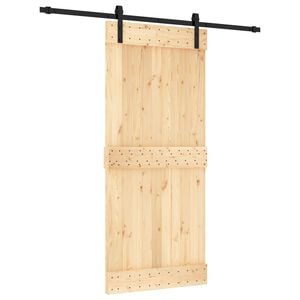 vidaXL Klizna vrata Prirodna i crna 90 x 210 cm Čvrsta borovina