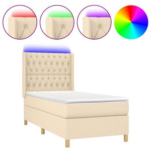 vidaXL Krevet box spring s madracem LED krem 90x190 cm od tkanine