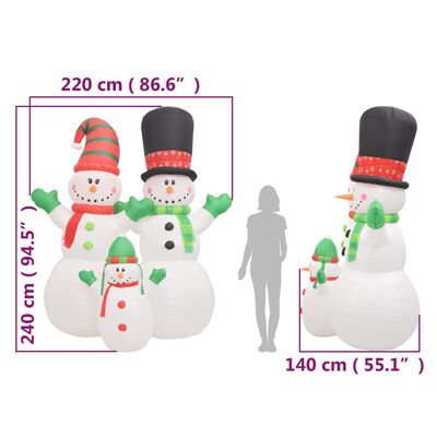 vidaXL Obitelj snjegovića na napuhavanje s LED svjetlima 240 cm