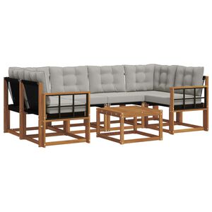 vidaXL Set vanjskih sofa s jastukom 7 pcs Prirodna i svijetlo siva