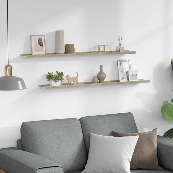 vidaXL Zidne police 2 kom bijele i boja hrasta sonome 100 x 9 x 3 cm