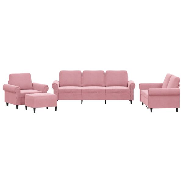 vidaXL 4-dijelni set sofa s jastucima ružičasti baršunasti