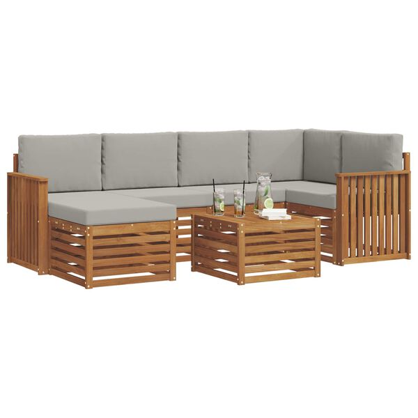 vidaXL Setovi sofa 7 pcs Prirodna i svijetlo siva Čvrsto drvo akacije