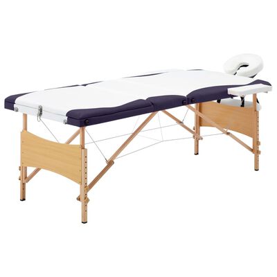 vidaXL Sklopivi stol za masažu s 3 zone drveni bijelo-ljubičasti