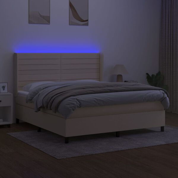 vidaXL Krevet box spring s madracem LED krem 180x200 cm od tkanine