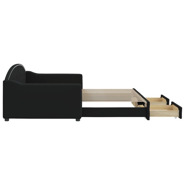 vidaXL Dnevni krevet na razvlačenje s ladicama crni 100x200 cm tkanina