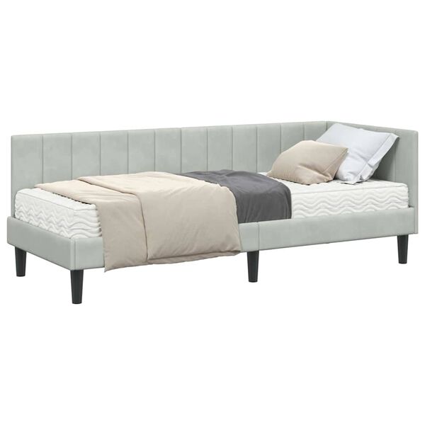 vidaXL Kutni krevetni okvir s madracem 2 pcs Svjetlosiva Baršun