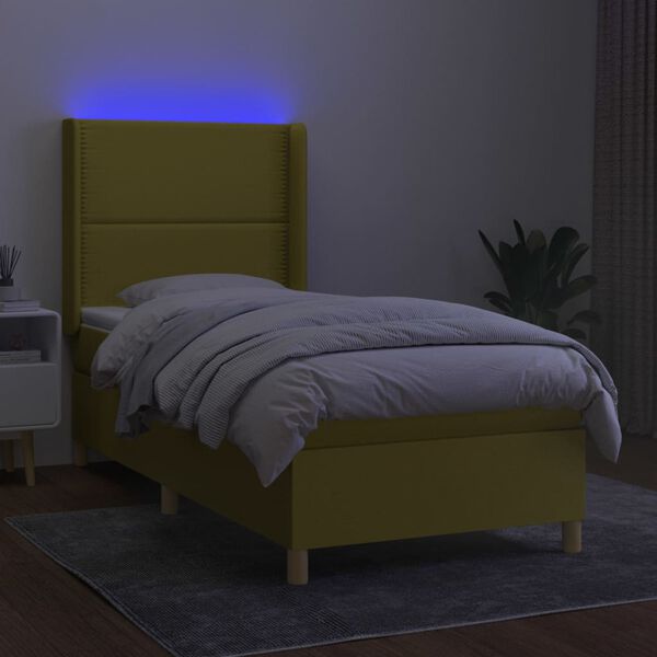 vidaXL Krevet box spring s madracem LED zeleni 90x190 cm od tkanine