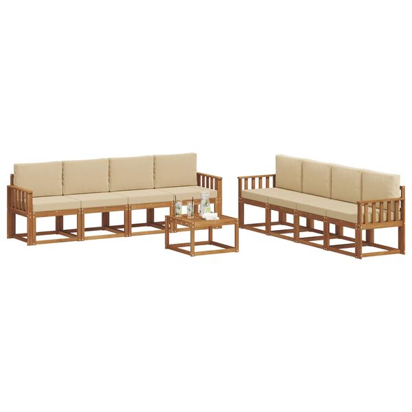vidaXL Set vanjskih sofa 9 pcs Prirodna i bež Čvrsto drvo akacije