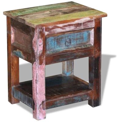 vidaXL Bočni stolić s 1 ladicom masivno obnovljeno drvo 43x33x51 cm