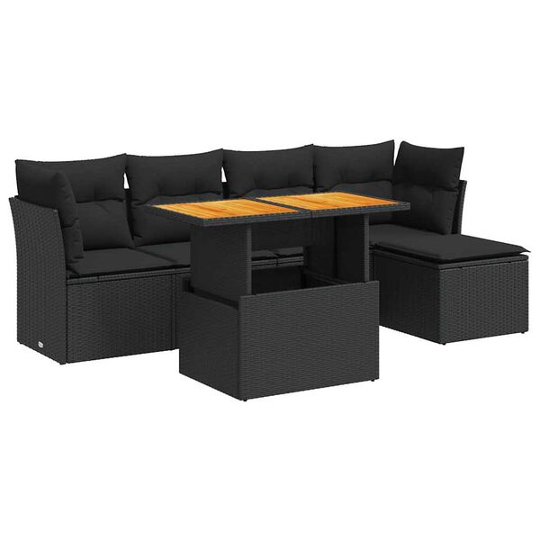 vidaXL 6-dijelni set vrtnih sofa s jastucima crni od poliratana