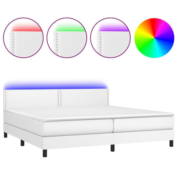 vidaXL Krevet box spring s madracem LED bijeli 200x200 cm umjetna koža