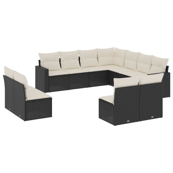 vidaXL 11-dijelni set vrtnih sofa od poliratana s jastucima crni