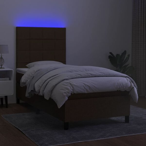 vidaXL Krevet box spring s madracem LED tamnosmeđi 90x190 cm tkanina