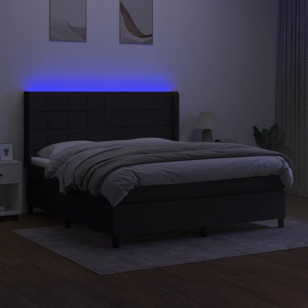 vidaXL Krevet box spring s madracem LED crni 160x200 cm od tkanine