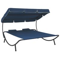 vidaXL Vanjski ležaj s krovom i jastucima plavi