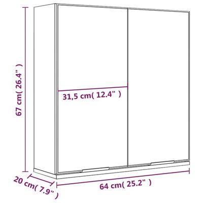 vidaXL Kupaonski ormarić s ogledalom bijeli 64 x 20 x 67 cm