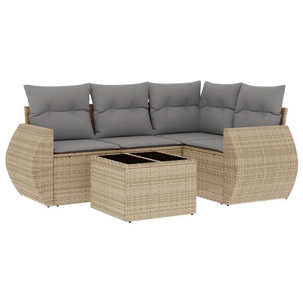 vidaXL 5-dijelni vrtni set sofa s jastucima bež od poliratana