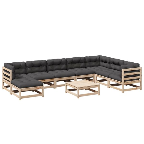 vidaXL 9-dijelni set vrtnih sofa s jastucima od masivne borovine