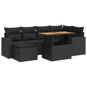 vidaXL 7-dijelni set vrtnih sofa od poliratana s jastucima crni