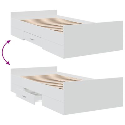 vidaXL Okvir kreveta s ladicama bijelo 75x190 cm drveni
