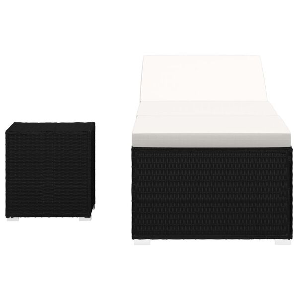 vidaXL Ležaljka za sunčanje s jastukom i stolom poliratan krem-bijela