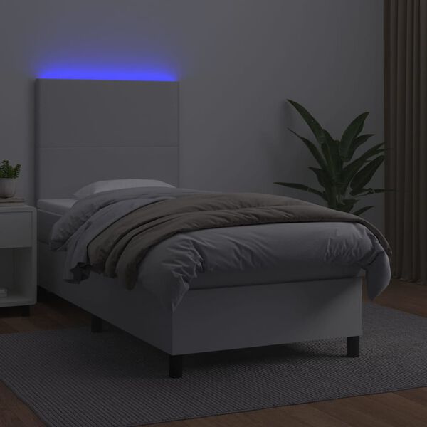 vidaXL Krevet box spring s madracem LED bijeli 90x190 cm umjetna koža