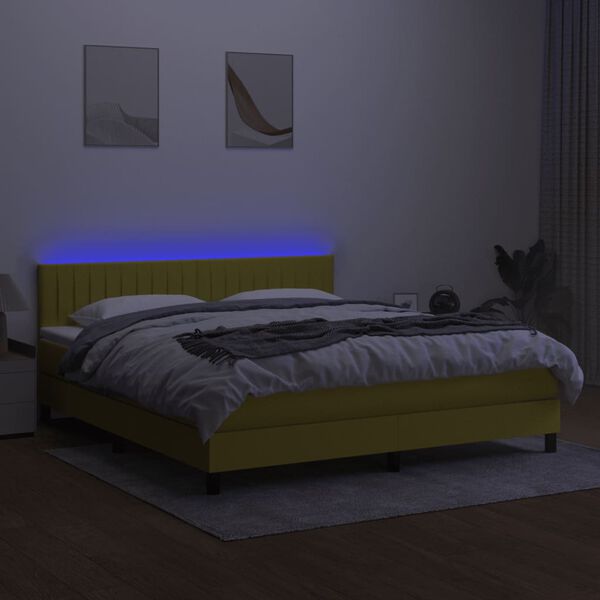 vidaXL Krevet box spring s madracem LED zeleni 180x200 cm od tkanine