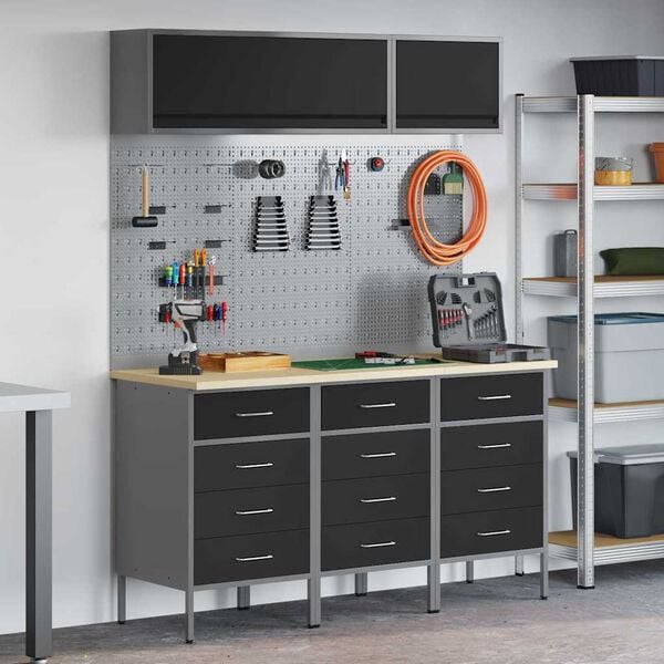 vidaXL Set radnih ormarića s ladicama s pohranom 8 pcs Crna