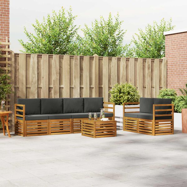 vidaXL Set vanjskih sofa 7 pcs Prirodna i antracit Čvrsto drvo akacije