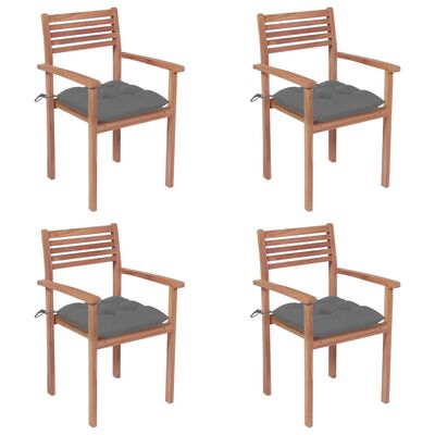 vidaXL Vrtne stolice sa sivim jastucima 4 kom od masivne tikovine