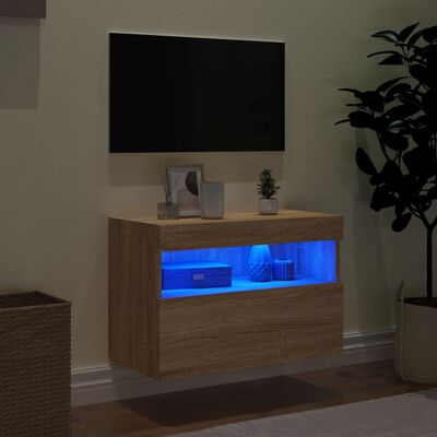 vidaXL Zidni TV ormarić s LED svjetlima boja hrasta 60x30x40 cm