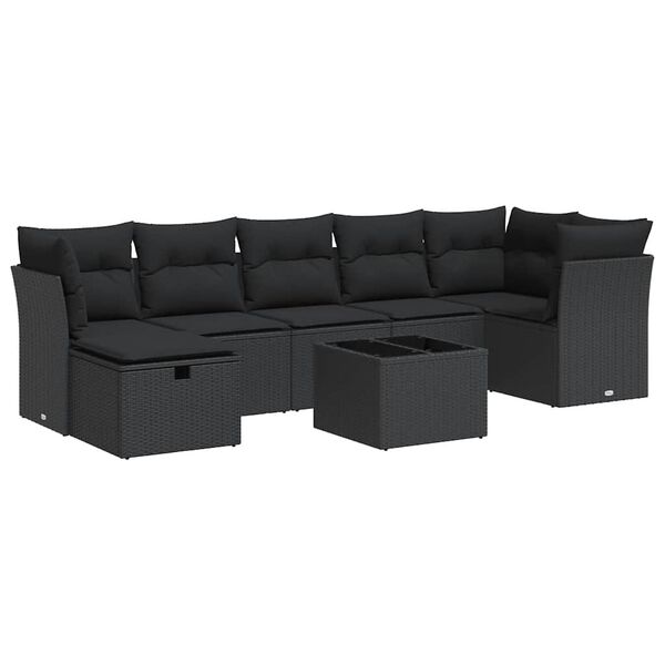 vidaXL 8-dijelni set vrtnih sofa od poliratana s jastucima crni