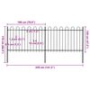 vidaXL Vrtna ograda s obručem na vrhu Čelik 359x120 cm Crna