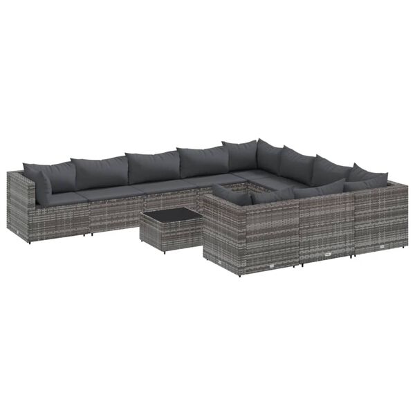 vidaXL 11-dijelni set vrtnih sofa od poliratana s jastucima sivi