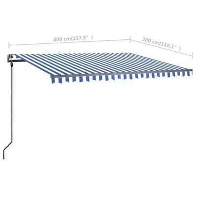 vidaXL Tenda na ručno uvlačenje s LED svjetlima 4 x 3 m plavo-bijela