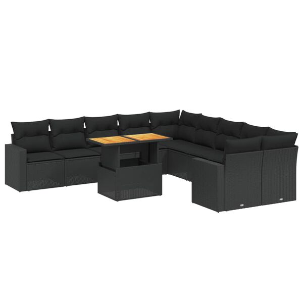 vidaXL 11-dijelni set vrtnih sofa od poliratana s jastucima crni