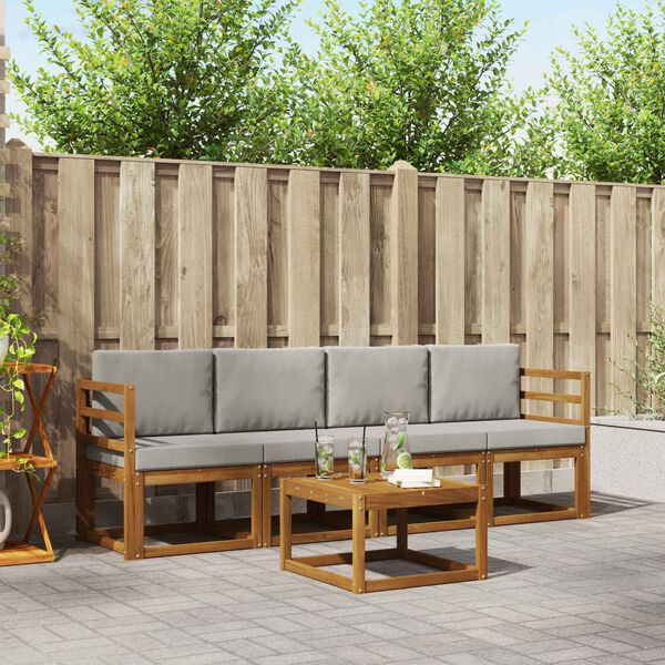 vidaXL Set vanjskih sofa s jastukom 5 pcs Prirodna i svijetlo siva