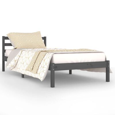 vidaXL Okvir za krevet od masivne borovine 90 x 200 cm sivi