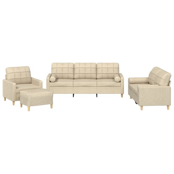 vidaXL 4-dijelni set sofa s jastucima krem od tkanine