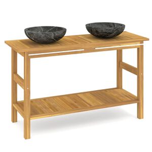 vidaXL Kupaonski ormarić od masivne tikovine crni mramorni umivaonici