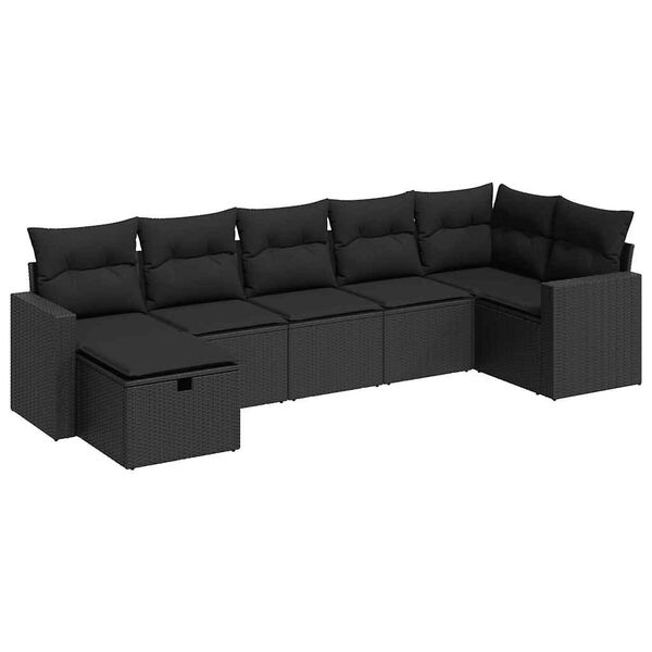 vidaXL 7-dijelni set vrtnih sofa od poliratana s jastucima crni