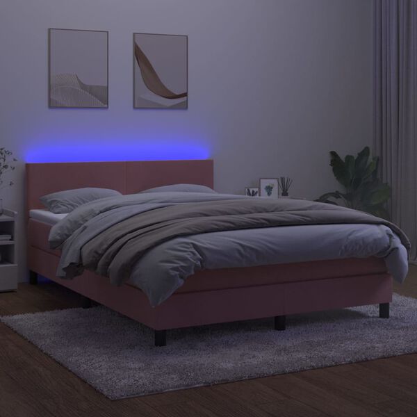 vidaXL Krevet box spring s madracem LED ružičasti 140x190cm bar&scaron;unasti