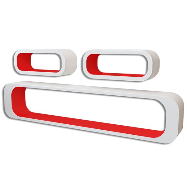 3 bijelo-crvene zidne kocke za izlaganje i pohranu knjiga/DVD-ova MDF