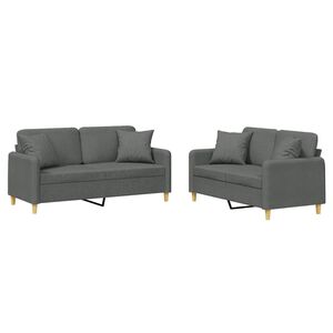 vidaXL 2-dijelni set sofa s jastucima tamnosivi od tkanine